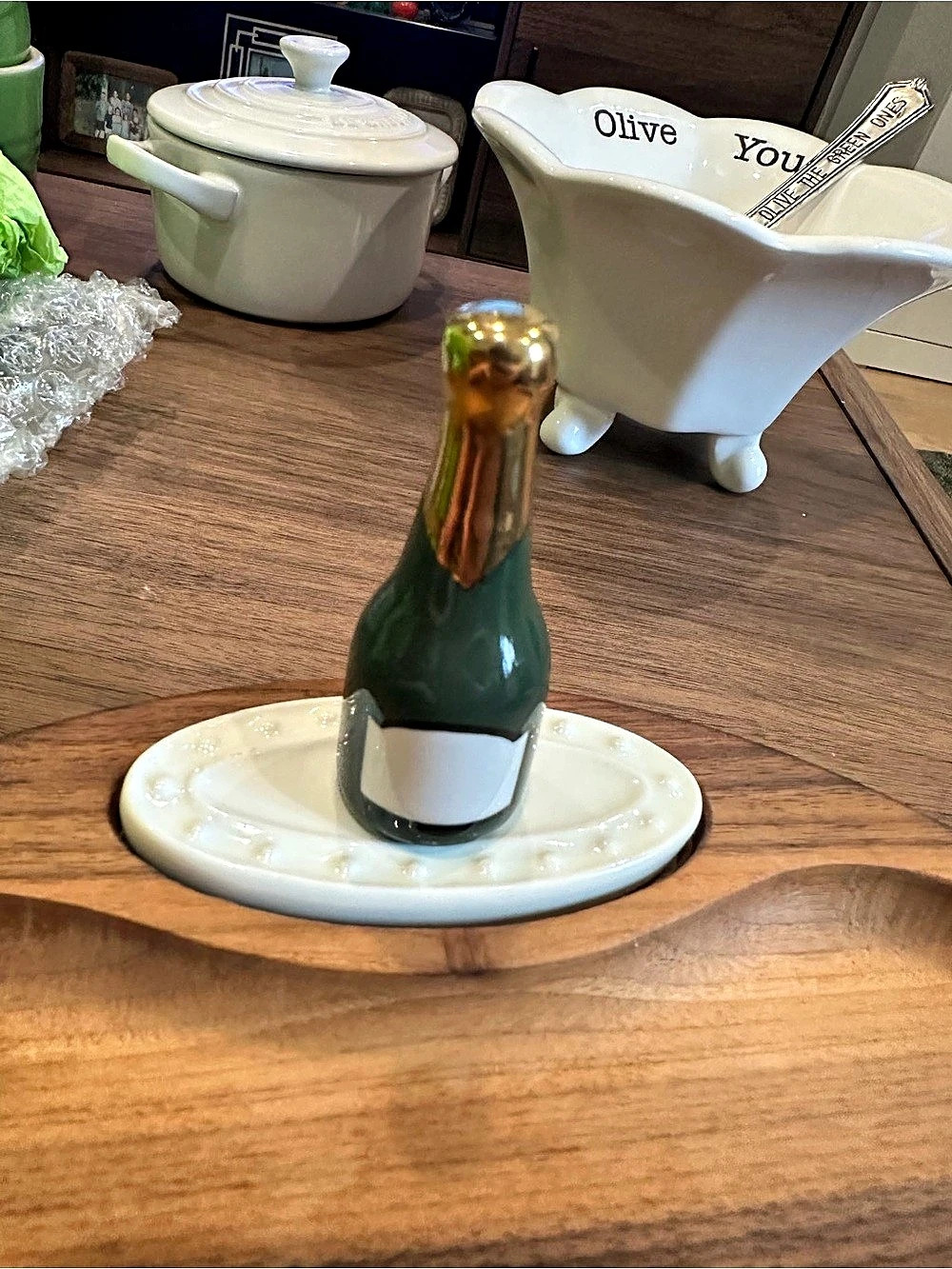 Nora Fleming mini champagne bottle ceramic ornament